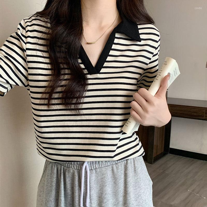 Women' T Shirts Polo Colar Striped Short Sleeve Shirt Women Patchwork Tees Fashion Summer Tops 2023, Black
Women' T Shirts Polo Colar Striped Short Sleeve Shirt Women Patchwork Tees Fashion Summer Tops 2023, Black