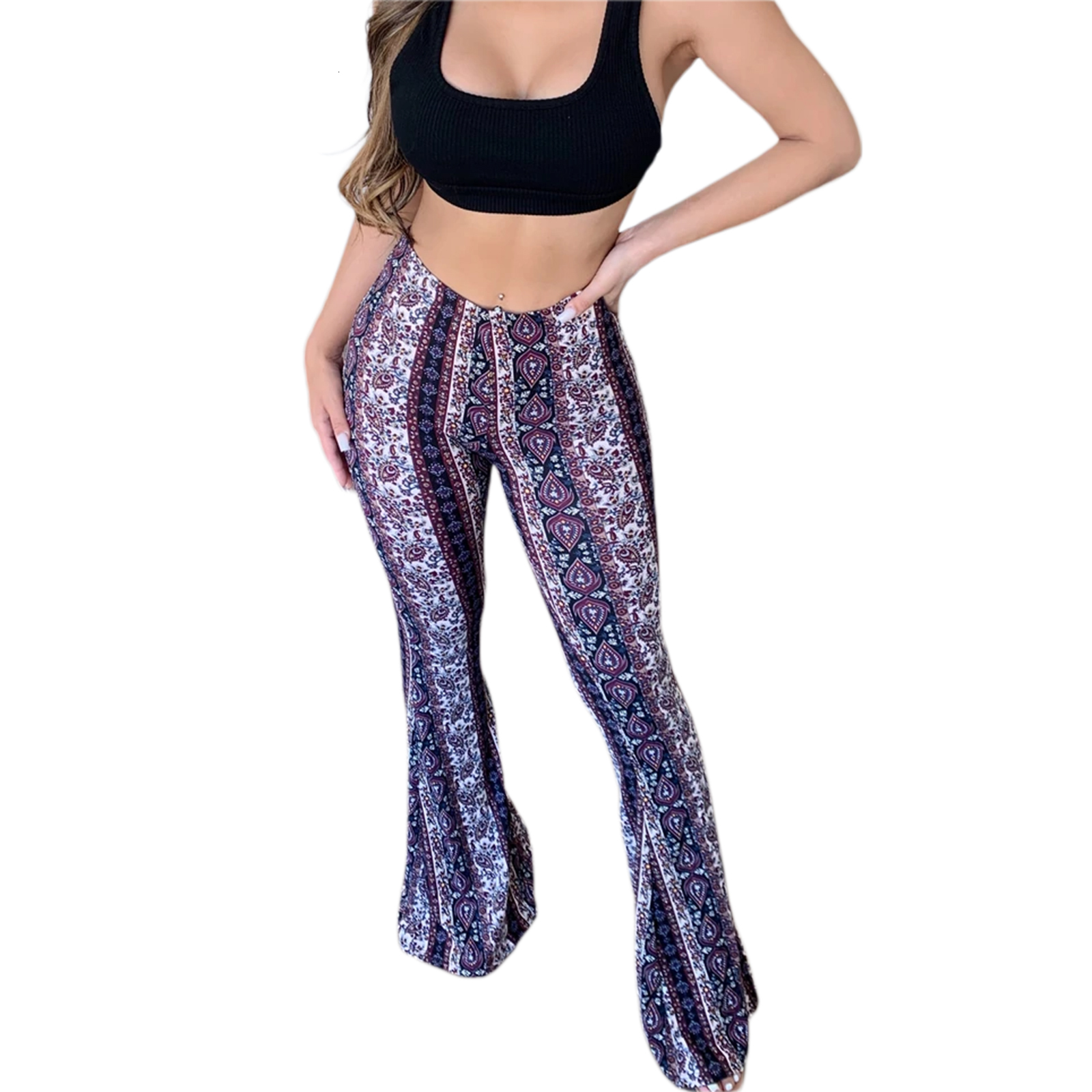 Womens Pants Capris Spring WomenS High Waist Retro Floral Slim Fit Casual Party Street Straight Skinny Flared Trousers 230609