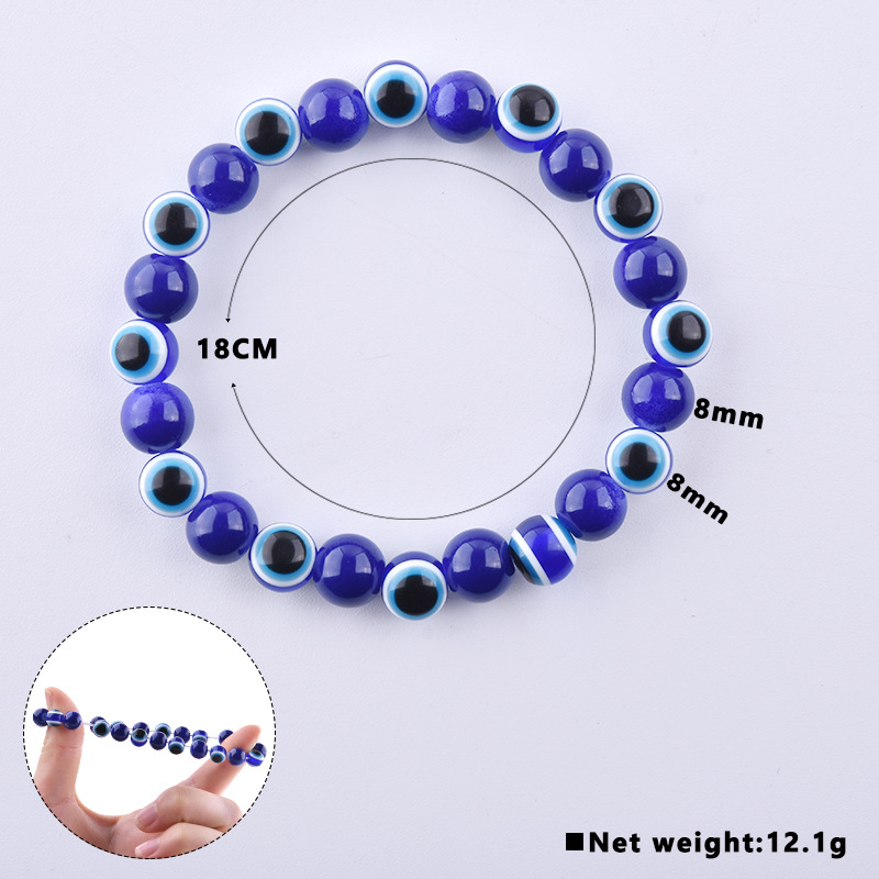 Colorful Turkish Evil Eye Bracelets 8mm Red Blue Eyes Beads Handmade Elasticity Bracelet for Men Women Yoga Reiki Jewelry