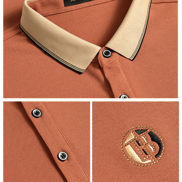 Men's Summer Polo Shirts with Diamond Embroidery - Short-Sleeved Cotton Blend Top R241008