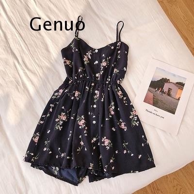 Womens Jumpsuits Rompers Sleeveless Floral Women Summer Beach Wide Leg Overalls Fashion Korean Playsuits Bohemian Print Strap 230609