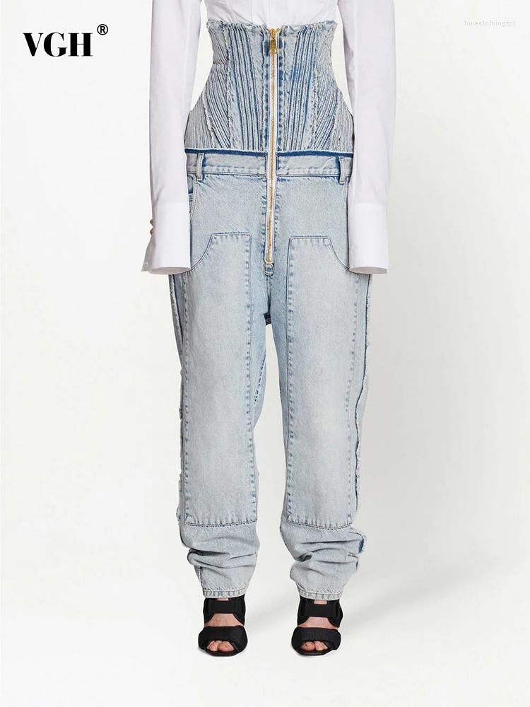 Women' Pants VGH Patchwork Zipper Solid Folds Jeans For Women High Waist Streetwear Straight Denim Wide Leg Female Fashion Clothing, Blue
Women' Pants VGH Patchwork Zipper Solid Folds Jeans For Women High Waist Streetwear Straight Denim Wide Leg Female Fashion Clothing, Blue