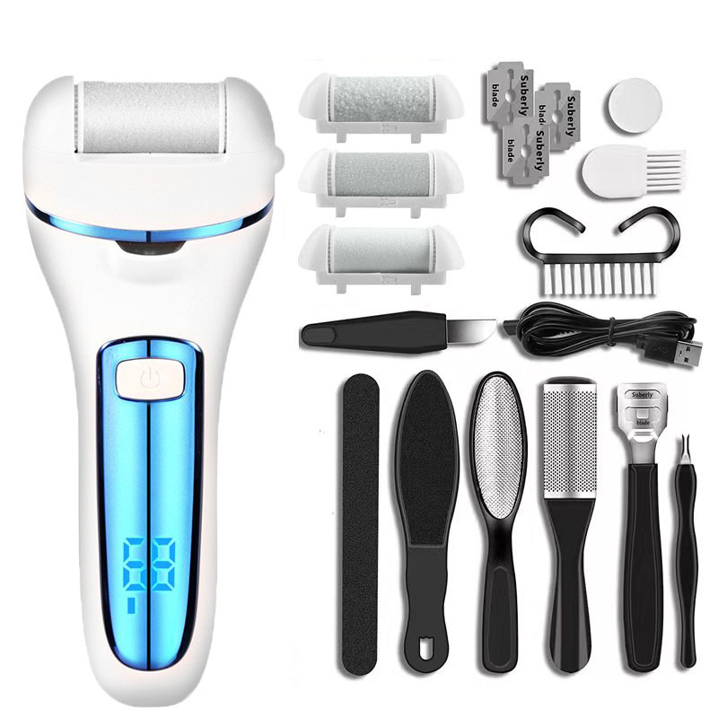 Foot Polisher Electric Callus Remover for Feet with Rechargeable Pedicure Kit 3 Roller Heads 2 Speed Foot Care Pedicure Tools