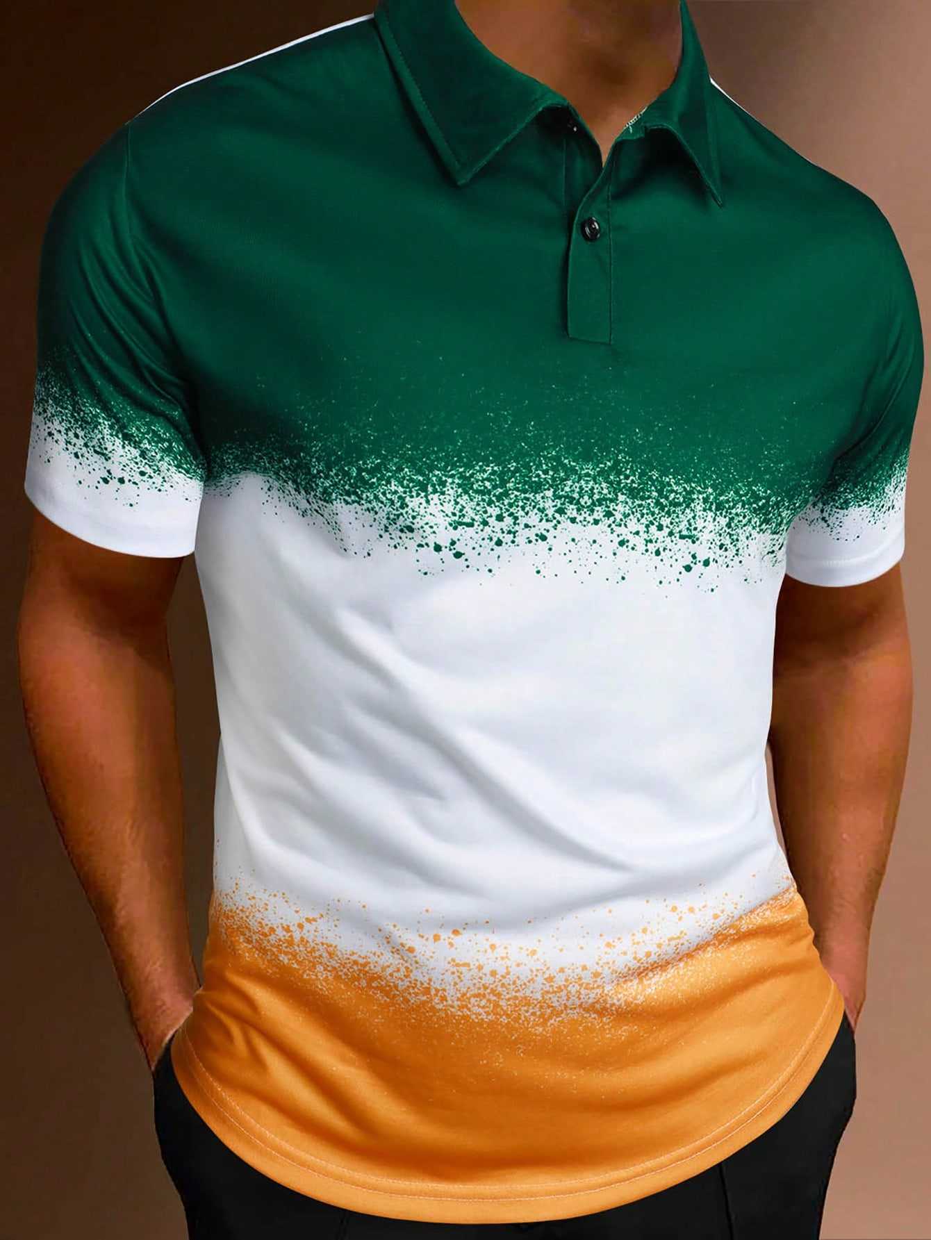 Men's short sleeved polo shirt striped T-shirt spin print striped shirt college subscriber Y Respzed 5xl