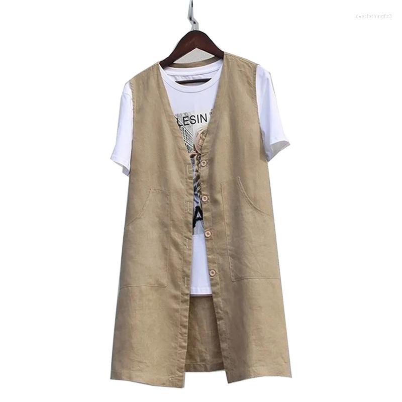 Women's Vests Fashion Cotton Linen Vest Summer Women Waistcoat Mid-Length V Neck Thin Coat Khaki Black Single-Breasted Jacket Female
Women's Vests Fashion Cotton Linen Vest Summer Women Waistcoat Mid-Length V Neck Thin Coat Khaki Black Single-Breasted Jacket Female
