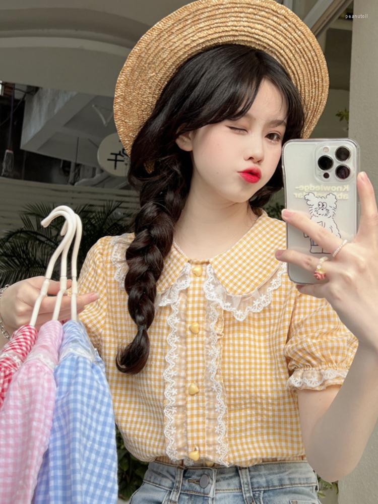 Women's Blouses Vintage Lolita Plaid Shirt Top French Elegant Woman Sweet Style Lace Patchwork Summer Ruffles, Yellow
Women's Blouses Vintage Lolita Plaid Shirt Top French Elegant Woman Sweet Style Lace Patchwork Summer Ruffles, Yellow