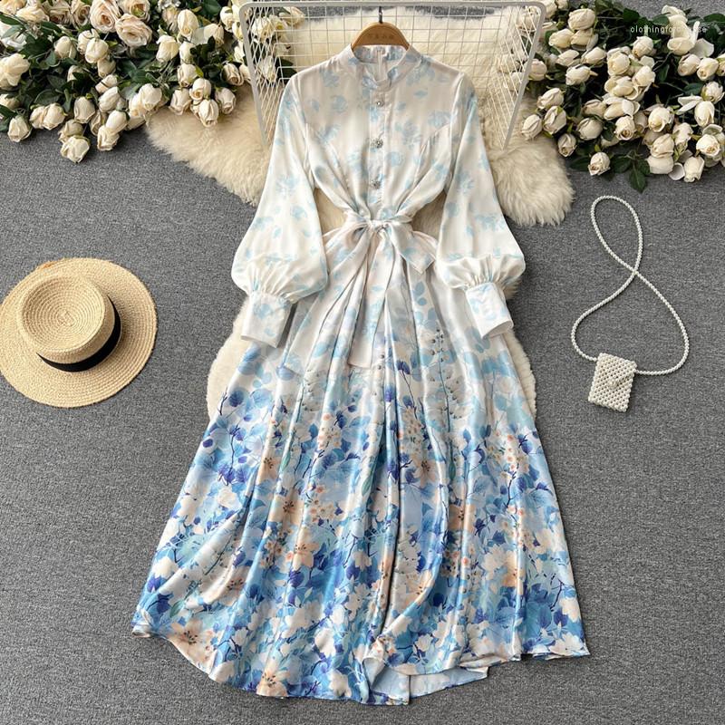 Casual Dresses Spring Autumn Women's Satin Face Flower Midi Female Vintage Stand Collar Floral Print Lace-Up Lantern Sleeve Long Dress, Picture color
Casual Dresses Spring Autumn Women's Satin Face Flower Midi Female Vintage Stand Collar Floral Print Lace-Up Lantern Sleeve Long Dress, Picture color