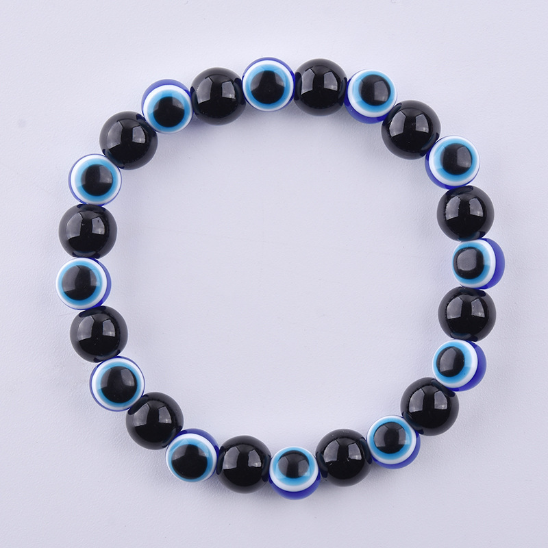 Colorful Turkish Evil Eye Bracelets 8mm Red Blue Eyes Beads Handmade Elasticity Bracelet for Men Women Yoga Reiki Jewelry
