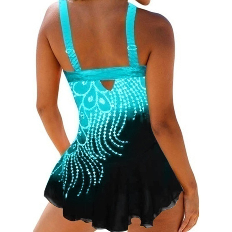 Women's Swimwear Womens Feather Print Tankini Swimwear With Brief Swim Two Piece Swimsuit High Waist Bathing Suit Plus Size Bikini Set Low Waist 