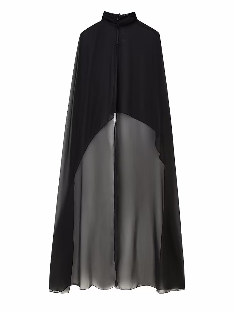 Two Piece Dress TRAF Fashion Women Asymmetric Tulle Cape Coats 2023 Summer Thin Solid Loose Tops Long Cloak Custom Shawls 230609