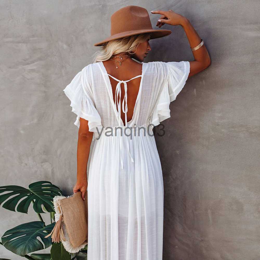 Casual Dresses Leaves Print Bikini Beach Cover up Tunics for Beach Long Kaftan Bikini Cover up Robe de Plage Sarong Beach Swimsuit cover-ups J230609