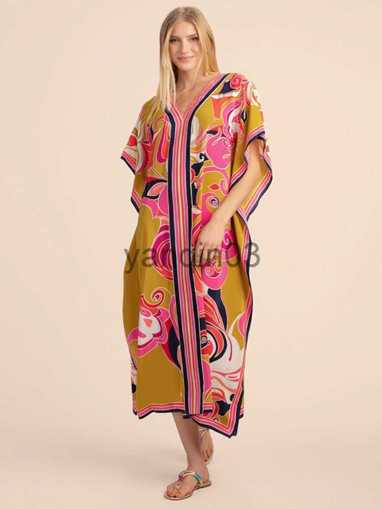Casual Dresses Printed Kaftans for Women Beach Cover Up Seaside Maxi Bohemian Dresses Beachwear Pareo Bathing Suits Factory Supply Dropshipping J23060