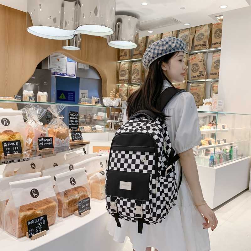 Backpacks Cute Women's Backpack for Teenagers Girls Plaid School Bag Female Student Travel Rucksack Large Capacity Student Bookbag