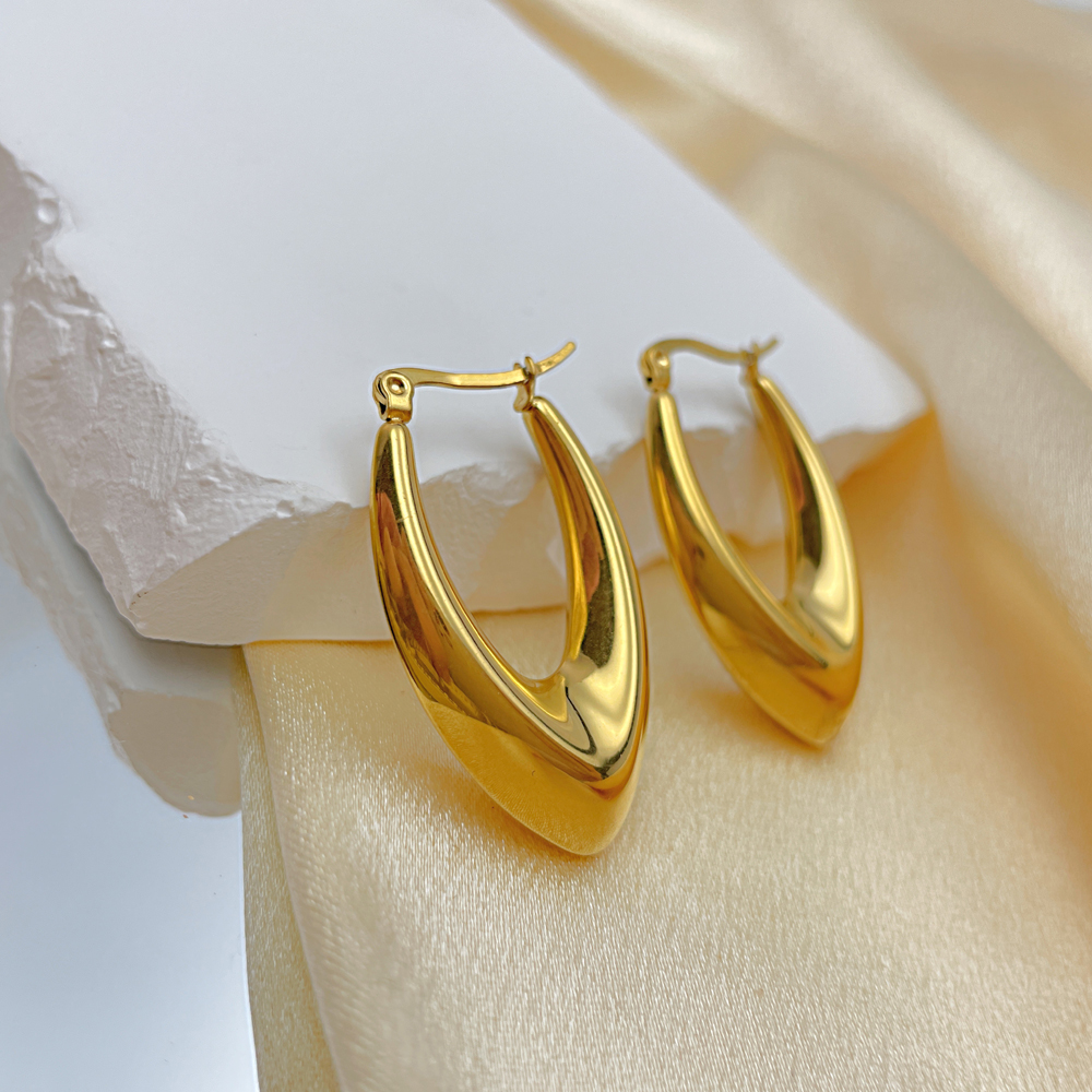 Pair Sleek Surgical Stainless Steel Geometric Earring Hoops For Women Men Gift Gold-Plated 22*37mm Fashion Cute n814