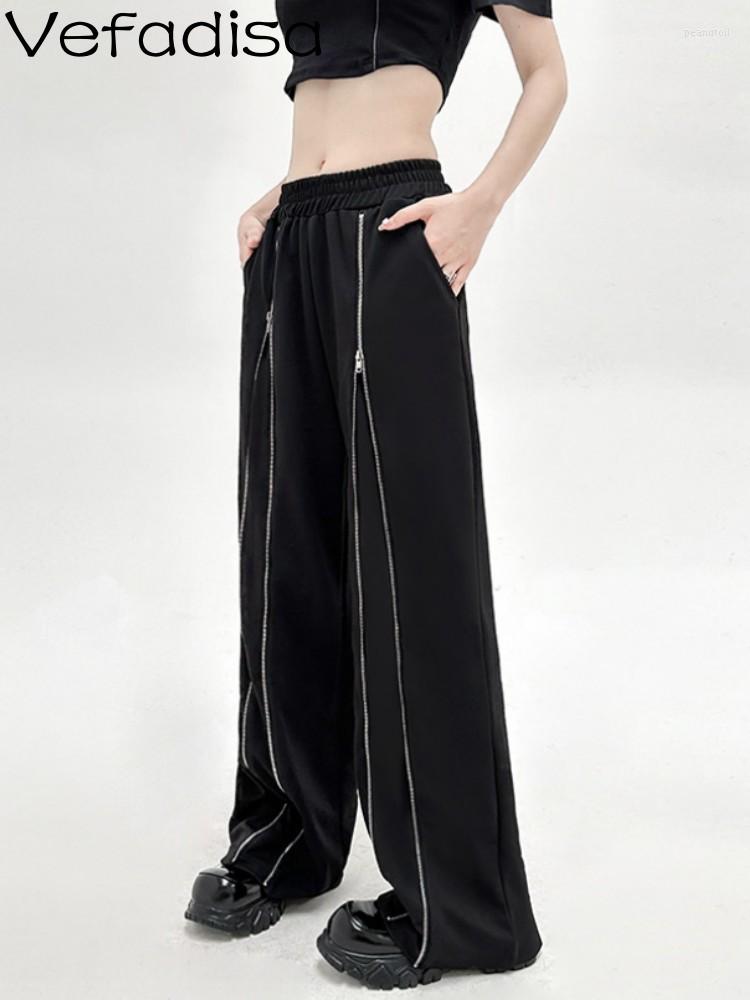 Women's Pants Vefadisa 2023 Dark Black Zipper Decor Casual Wide Leg Women Summer High Waist Slim Long Floor Dragging ZY541
Women's Pants Vefadisa 2023 Dark Black Zipper Decor Casual Wide Leg Women Summer High Waist Slim Long Floor Dragging ZY541