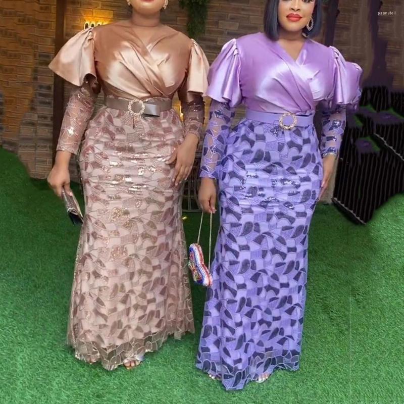 

Casual Dresses Luxury Sequined For Women V Neck Full Sleeve High Waisted Bodycon Floor Length Elegant Birthday Party Dinner Dress Cloth, Purple dress