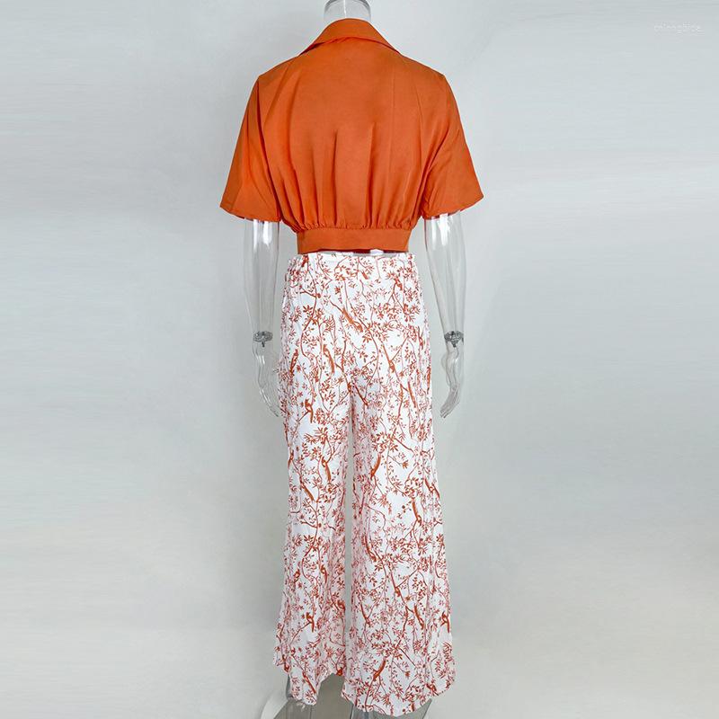 Womens Two Piece Pants 2023 Women 2 Set Summer Fashion Elegant Bat Sleeve Shirt And Floral Print Wide Leg Pant Casual Streetwear Female