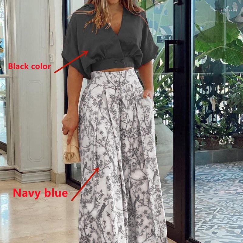 Womens Two Piece Pants 2023 Women 2 Set Summer Fashion Elegant Bat Sleeve Shirt And Floral Print Wide Leg Pant Casual Streetwear Female