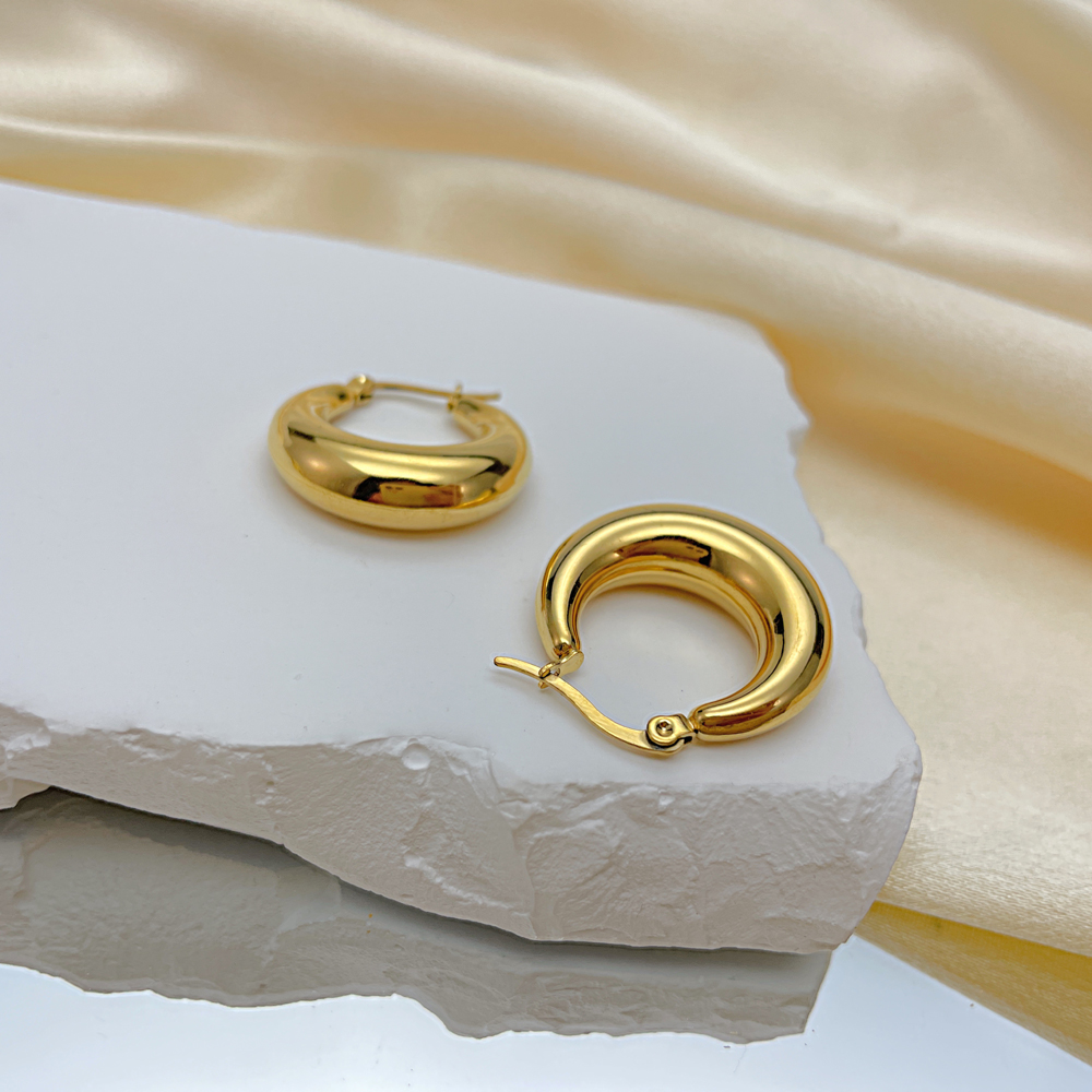 Gold-Plated Stainless Steel Earring Hoops For Women Mens Charming Jewelry 25mm Size Family Gifts n813