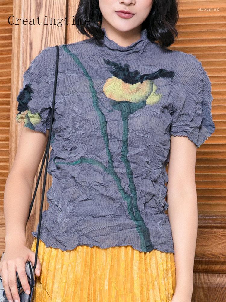 Women's T Shirts Hit Color Pattern Print Pleated Womens T-shirt Pullover Short Sleeve Stand Collar Slim Elegant Folds 2023 Summer Fashion, Red
Women's T Shirts Hit Color Pattern Print Pleated Womens T-shirt Pullover Short Sleeve Stand Collar Slim Elegant Folds 2023 Summer Fashion, Red