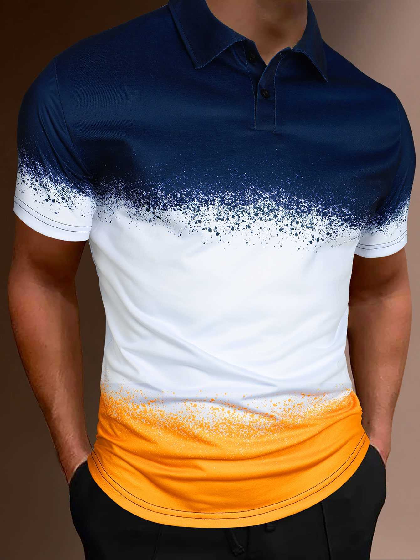 Men's short sleeved polo shirt striped T-shirt spin print striped shirt college subscriber Y Respzed 5xl