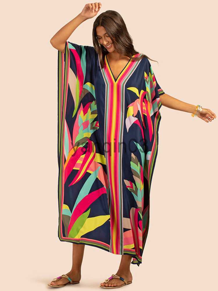 Casual Dresses Printed Kaftans for Women Beach Cover Up Seaside Maxi Bohemian Dresses Beachwear Pareo Bathing Suits Factory Supply Dropshipping J23060