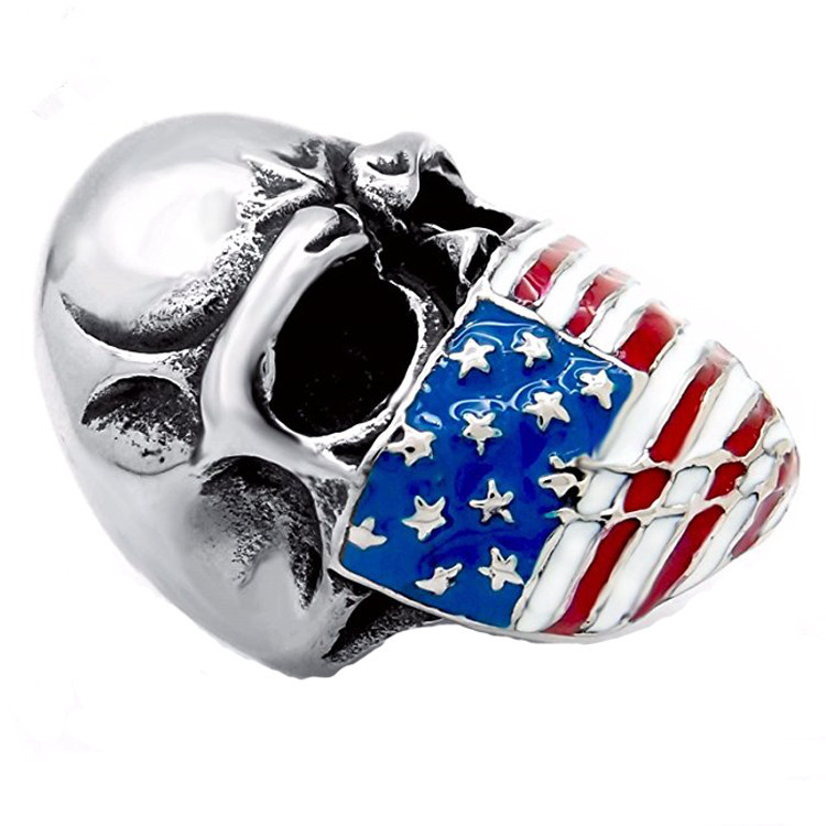 Hip Hop Retro Titanium Steel Skull Ring USA Star Flag Mask Punk Style Cool Oil Drop America Flag Men Women Ring Jewelry Top Quality