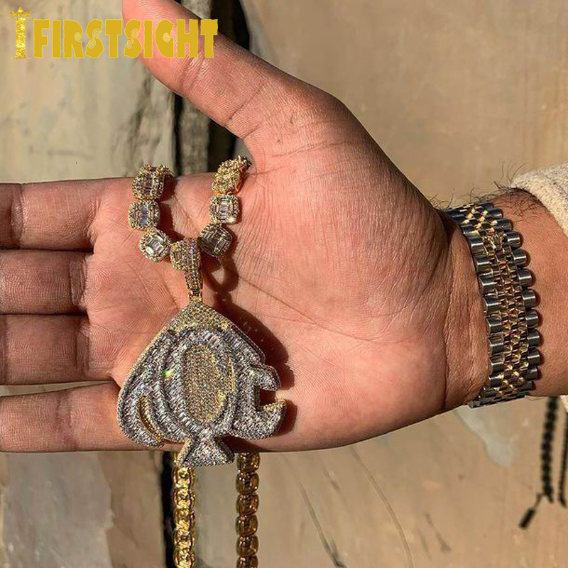Pendant Necklaces Iced Out Bling Heart Letters ACE Gold Silver Color 5A Zircon Poker Charm Mens Hip Hop Jewelry 230609