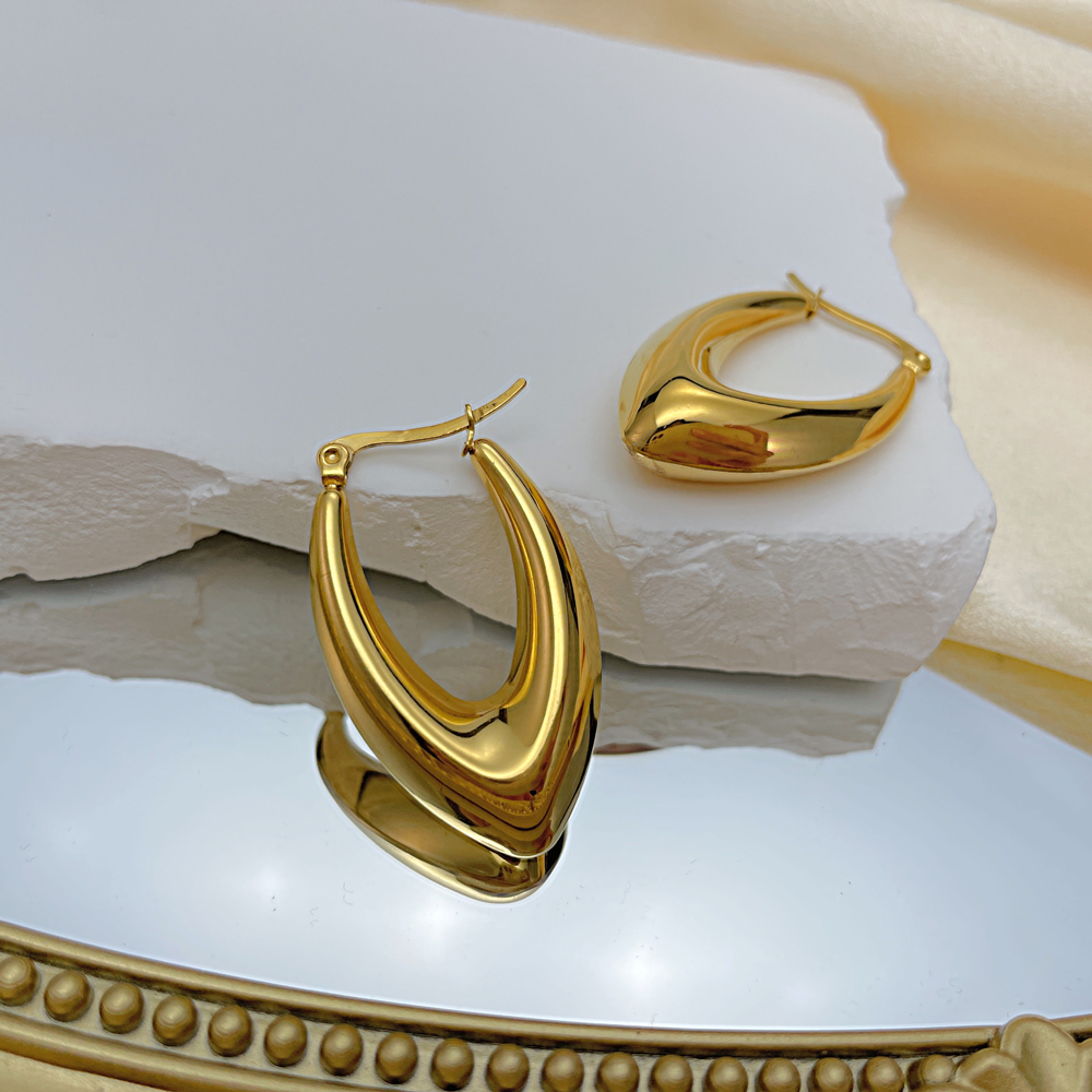 Pair Sleek Surgical Stainless Steel Geometric Earring Hoops For Women Men Gift Gold-Plated 22*37mm Fashion Cute n814