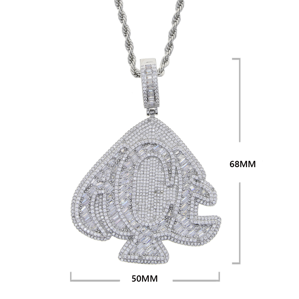 Pendant Necklaces Iced Out Bling Heart Letters ACE Gold Silver Color 5A Zircon Poker Charm Mens Hip Hop Jewelry 230609
