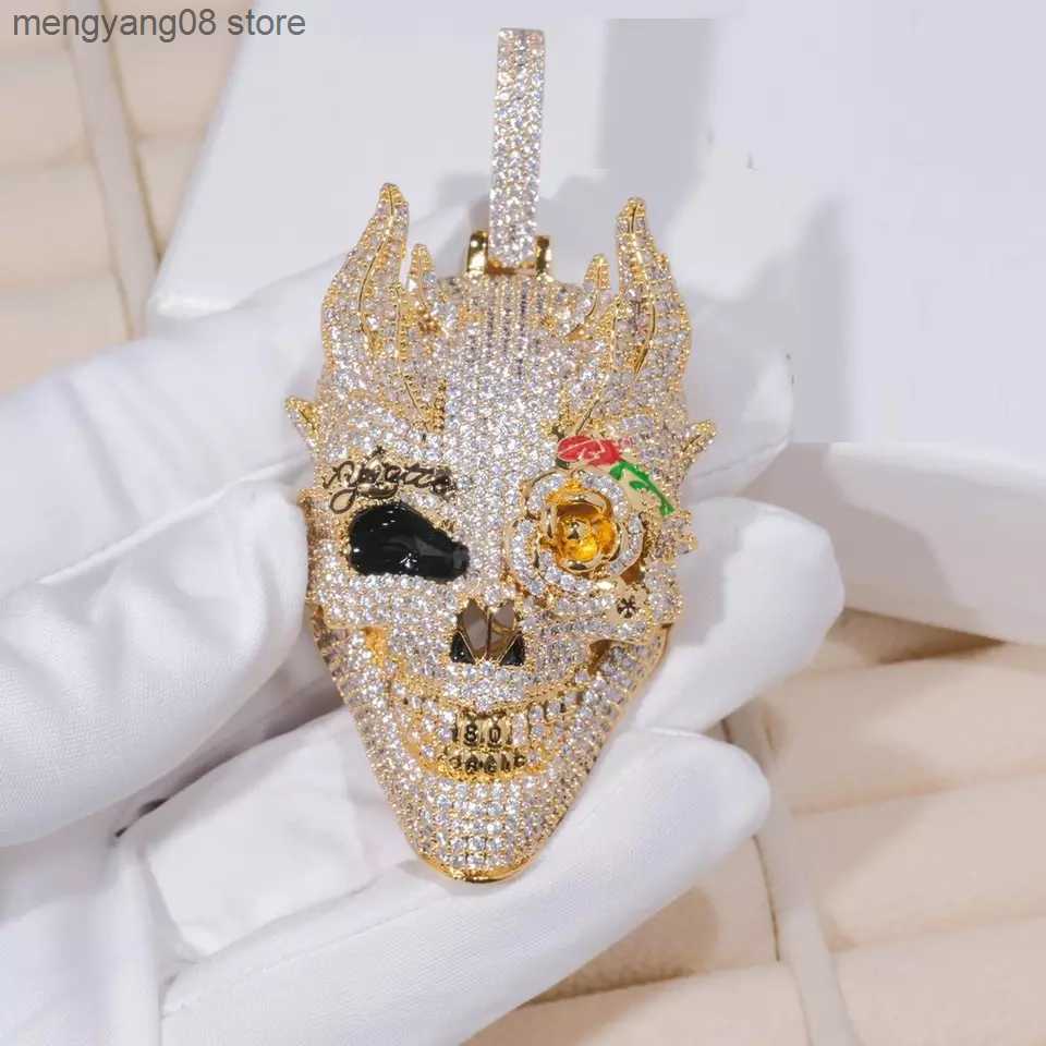 Pendant Necklaces 2023 New Arrived Cool Gold Silver Color Rock Punk Men Boy Jewelry Micro Pave CZ Big 3D Shaped Skull Pendant Hip Hop Necklaces T23060