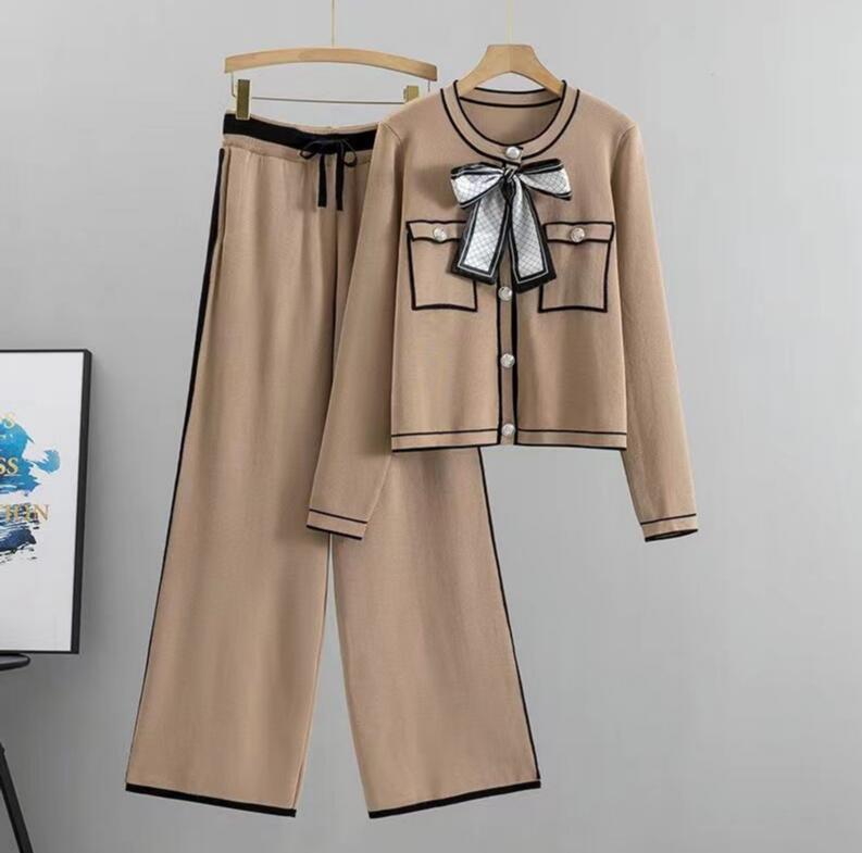 Womens Tracksuits Knit Zip Cardigan Tops Pants Suit 2pcs Sets CHA Luxury Designer Jacket Coat Woman Casual Sweater Trousers Suits