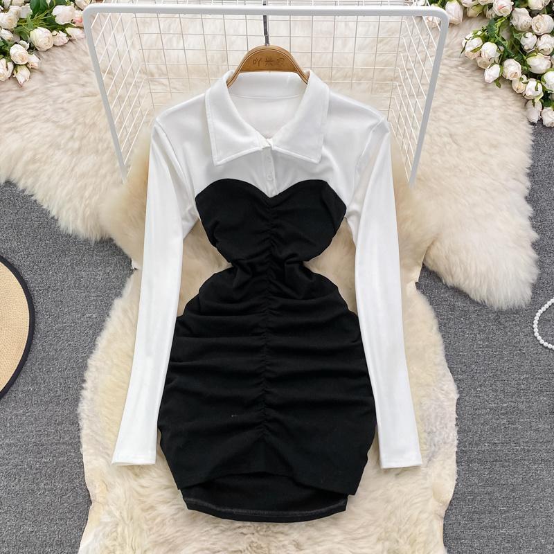 Casual Dresses Women Polo Dress White And Black Patchwork Long Sleeve Bodycon Mini Spring Autumn Slim Ruched Club Party Vestidos, Gray
Casual Dresses Women Polo Dress White And Black Patchwork Long Sleeve Bodycon Mini Spring Autumn Slim Ruched Club Party Vestidos, Gray