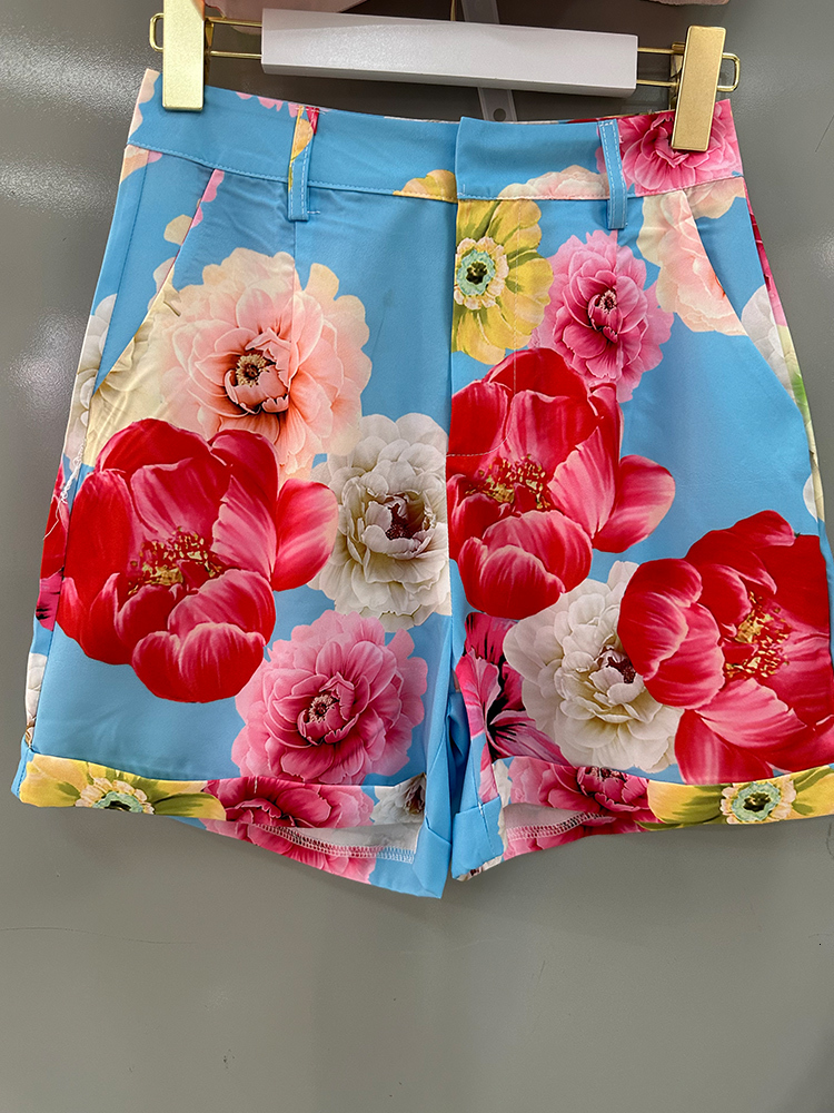 Women's Two Piece Pants Retro color contrast metal buckle suspender two piece women's 2023 summer high waist shorts five cent pants fashion 