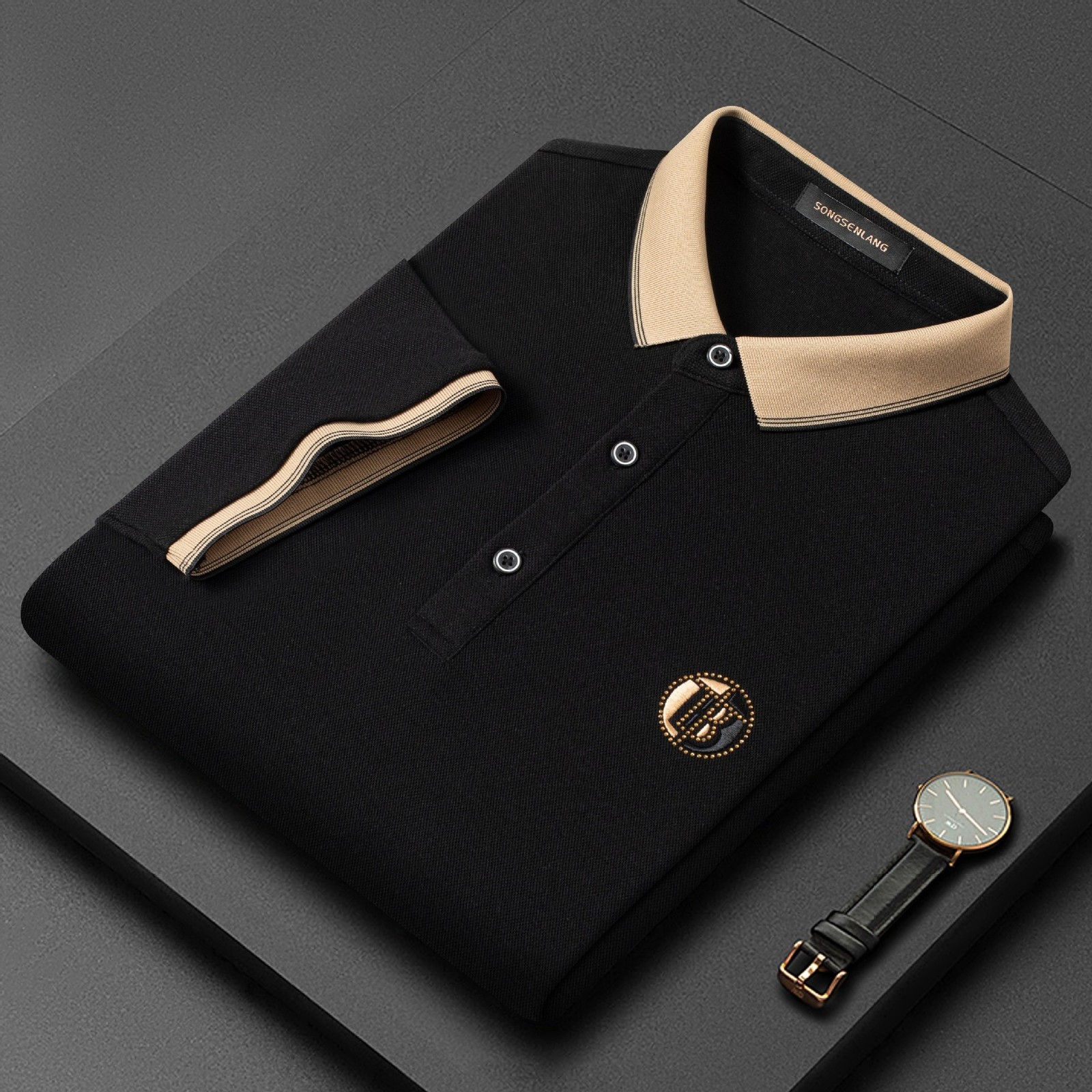 Men's Summer Polo Shirts with Diamond Embroidery - Short-Sleeved Cotton Blend Top R241008