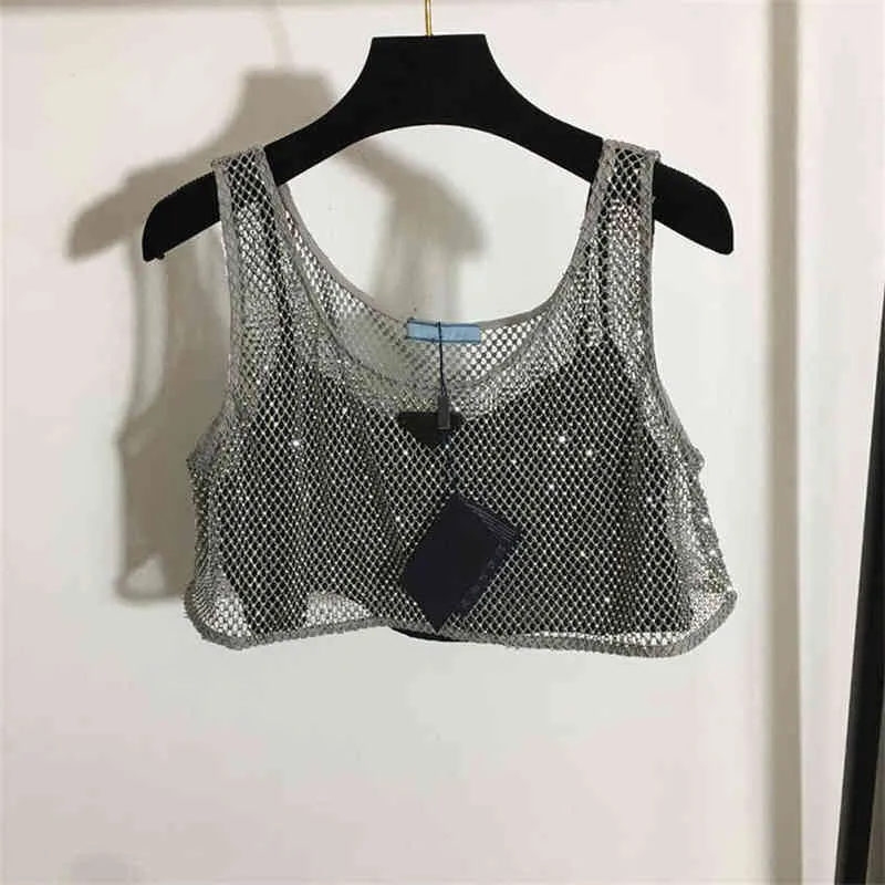 Triangle Badge Diamond Tank Tops Womens Sling Tops 2 Pcs Setfor Women Sexy Sleeves Summer Vest