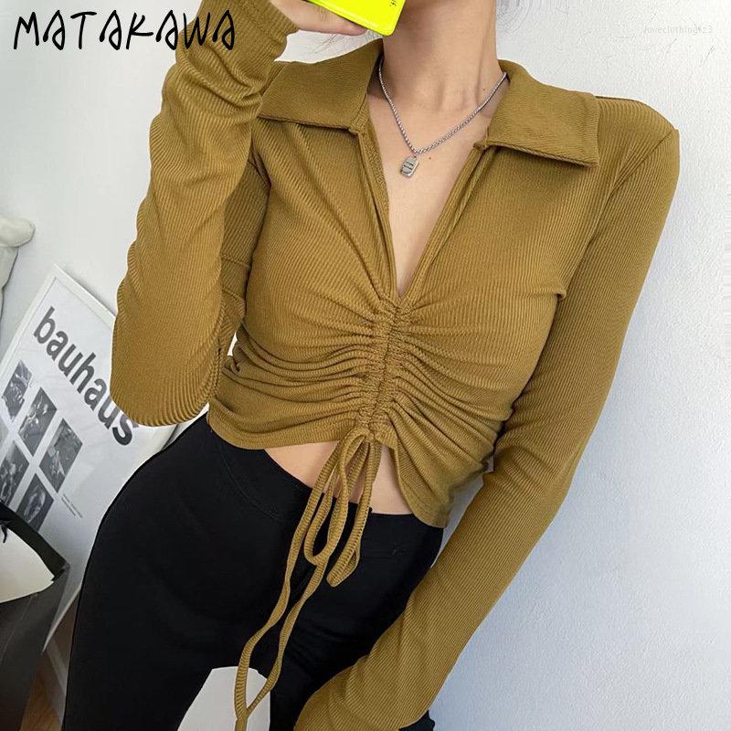 Women's T Shirts Matakawa Y2k Tops Drawstring Shirt For Women Turn Down Neck Korean Fashion Longs Leeve Autumn Ropa De Mujer Solid Short, White
Women's T Shirts Matakawa Y2k Tops Drawstring Shirt For Women Turn Down Neck Korean Fashion Longs Leeve Autumn Ropa De Mujer Solid Short, White