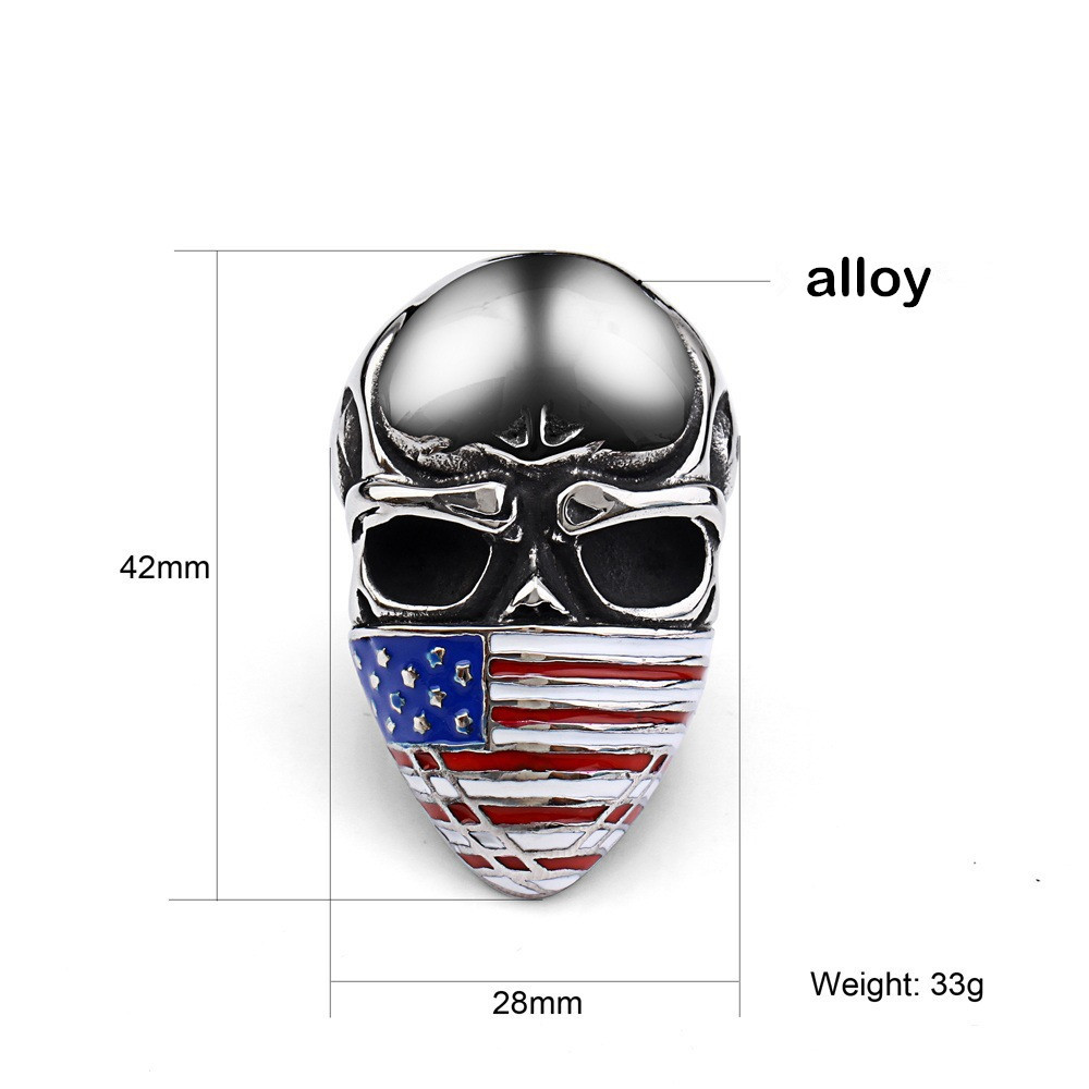Hip Hop Retro Titanium Steel Skull Ring USA Star Flag Mask Punk Style Cool Oil Drop America Flag Men Women Ring Jewelry Top Quality