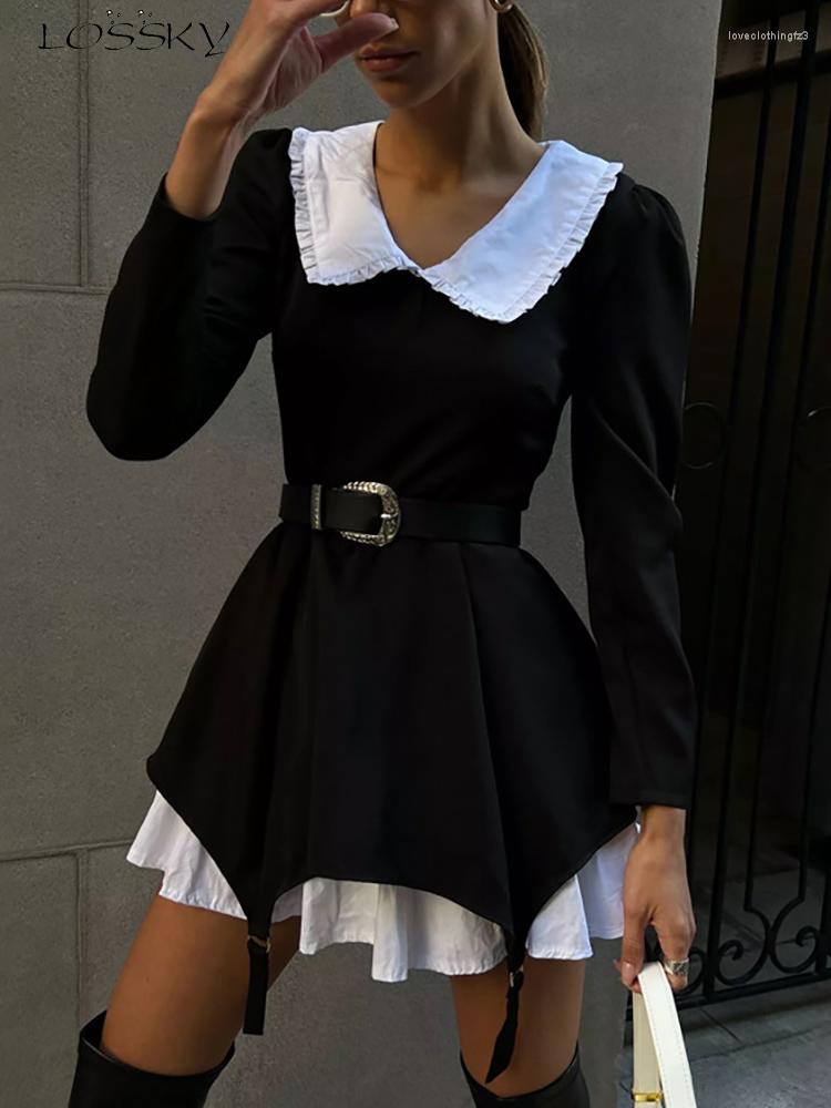 Casual Dresses Elegant Short Dress Women Fashion Chic Black Puff Sleeve French Autumn Fake Two Piece A-line 2023
Casual Dresses Elegant Short Dress Women Fashion Chic Black Puff Sleeve French Autumn Fake Two Piece A-line 2023