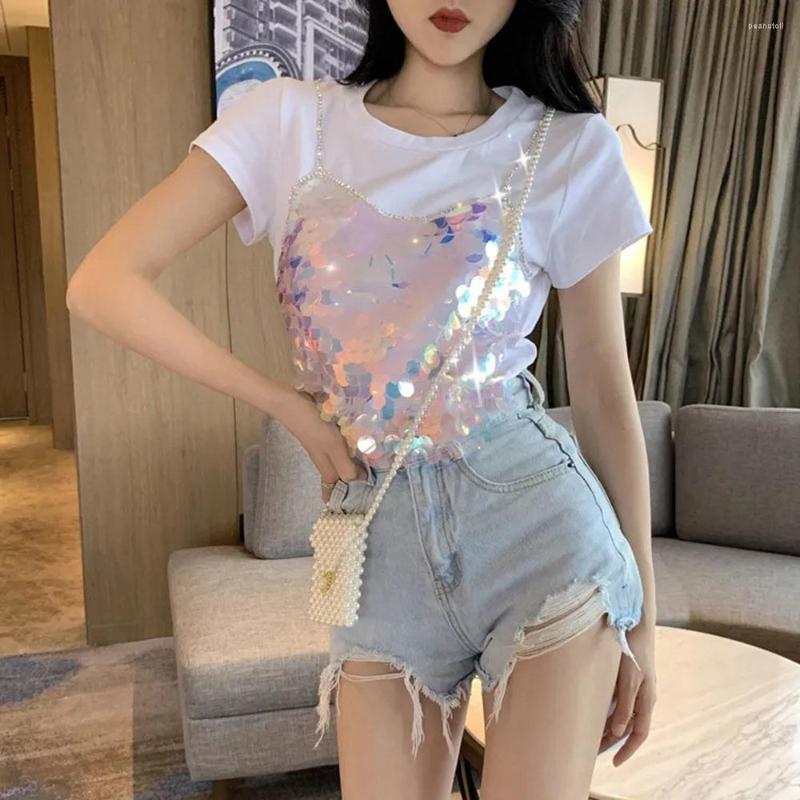 Women's T Shirts Summer Korean Short Sleeve T-shirt Women's Embroidery Sequin Fake Two Piece Slim Tops Female Casual Student Rhinestone, Black
Women's T Shirts Summer Korean Short Sleeve T-shirt Women's Embroidery Sequin Fake Two Piece Slim Tops Female Casual Student Rhinestone, Black