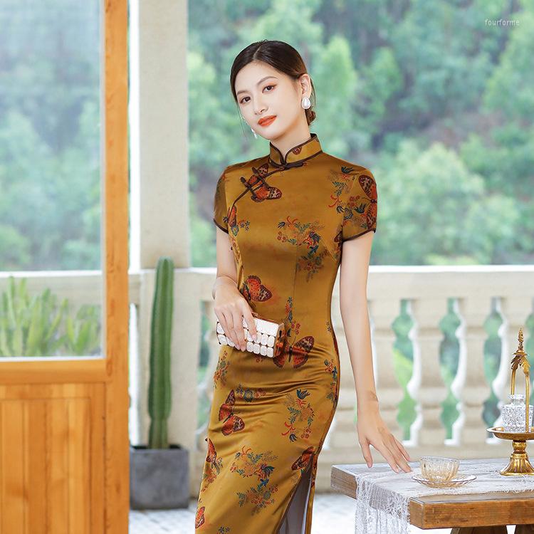 Ethnic Clothing Short Sleeve Qipao Female Print Flower Satin Prom Party Dress Chinese Traditional Vintage High Split Long Cheongsam Vestidso
Ethnic Clothing Short Sleeve Qipao Female Print Flower Satin Prom Party Dress Chinese Traditional Vintage High Split Long Cheongsam Vestidso