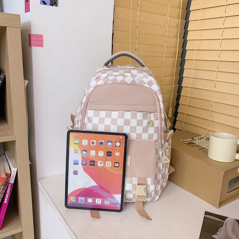 Backpacks Cute Women's Backpack for Teenagers Girls Plaid School Bag Female Student Travel Rucksack Large Capacity Student Bookbag
