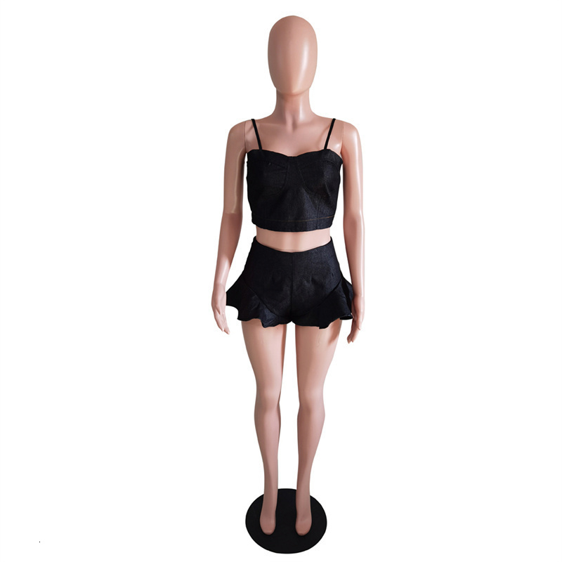 Women's Two Piece Pants Cutubly Elegant Shorts Skirts Casual 2 Set Sexy Strap Halter Vest Top Sets Ruffle Skinny Jean Women Outfits 230609 - view 7