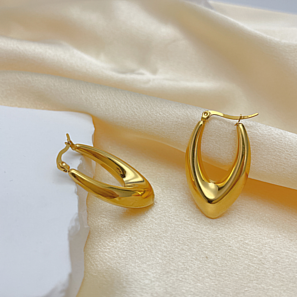 Pair Sleek Surgical Stainless Steel Geometric Earring Hoops For Women Men Gift Gold-Plated 22*37mm Fashion Cute n814