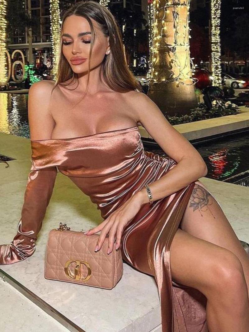 Casual Dresses Modphy 2023 Elegant Women's Dress Sexy Diagonal Collar Single Sleeve Slim Long Sleeved Split Wrap Hip Vestidos, Brown
Casual Dresses Modphy 2023 Elegant Women's Dress Sexy Diagonal Collar Single Sleeve Slim Long Sleeved Split Wrap Hip Vestidos, Brown
