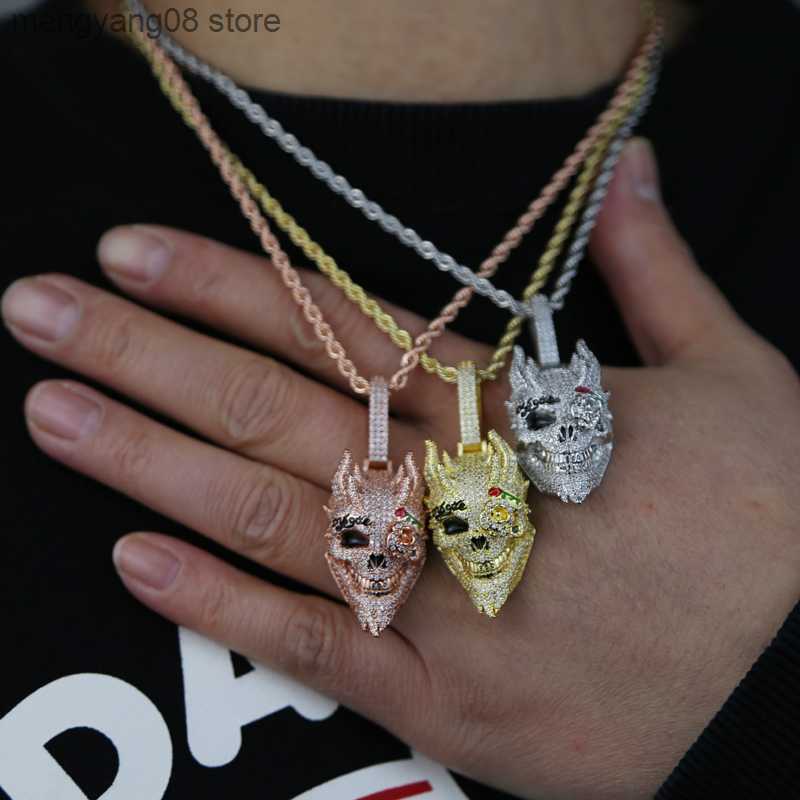 Pendant Necklaces 2023 New Arrived Cool Gold Silver Color Rock Punk Men Boy Jewelry Micro Pave CZ Big 3D Shaped Skull Pendant Hip Hop Necklaces T23060