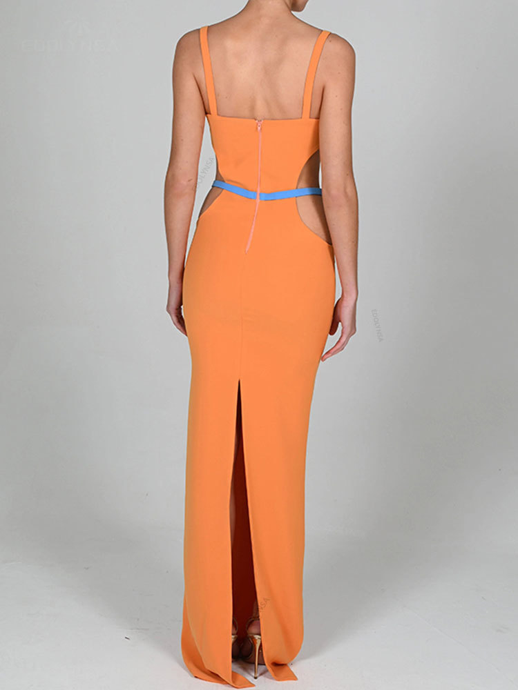 Basic Casual Dresses Sexy Shoulder Strap Beaded Contrasting Colors Low-cut Waistless Dress Summer Elegant Sleeveless Maxi Dresses A2166 230608