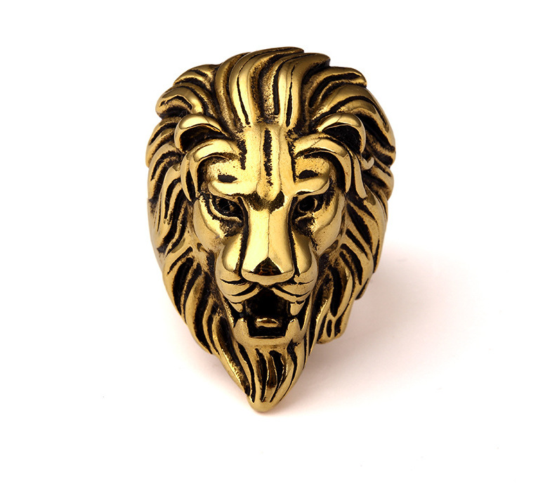 Vintage Large Lion Head Ring Leo Men's Finger ring Retro Gold Silver Black Punk Style Lion Ring Hip Hop Jewelry Full Size Wholesale