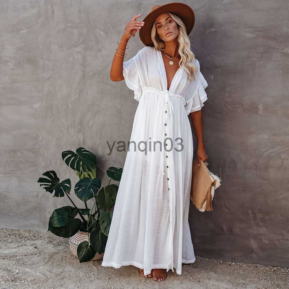 Casual Dresses Leaves Print Bikini Beach Cover up Tunics for Beach Long Kaftan Bikini Cover up Robe de Plage Sarong Beach Swimsuit cover-ups J230609