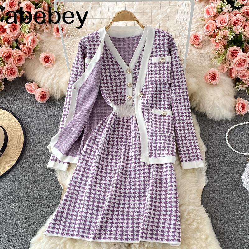 Casual Dresses Women Autumn Winter Houndstooth Knitted Set Long Sleeve Single Breasted Cardigan Sleeveless Tank Dress Two Piece Suits, Black
Casual Dresses Women Autumn Winter Houndstooth Knitted Set Long Sleeve Single Breasted Cardigan Sleeveless Tank Dress Two Piece Suits, Black
